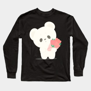 Cute white bear with flower bouquet Long Sleeve T-Shirt